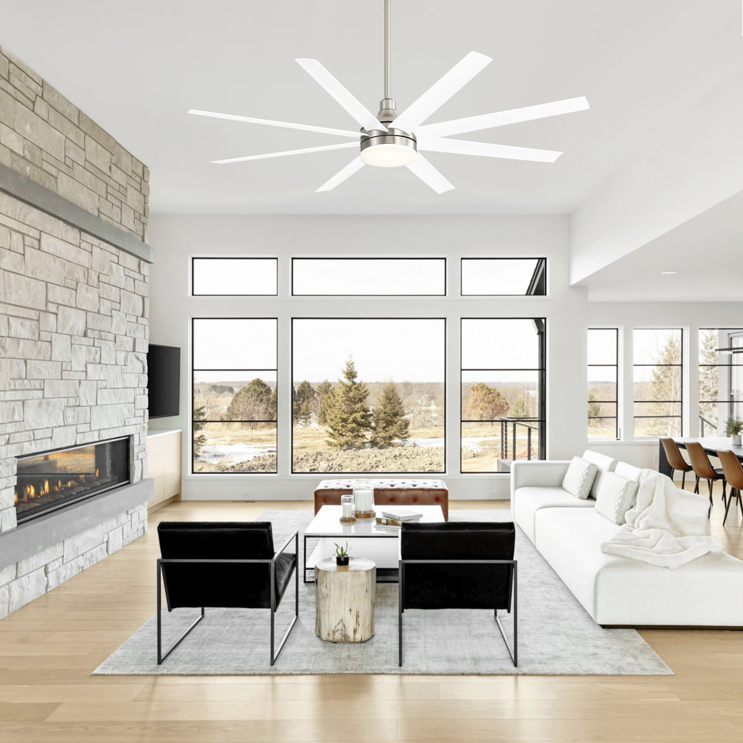 Jamii-Leigh 65/72/84 inch Large Indoor/Covered Outdoor Modern Ceiling Fan with Led Lights and Remote, 6-Speed, Reversible Quiet DC Motor, Timer, 8-ABS-Blade